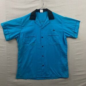 Hilton Bowling Shirt Mens Large Turquoise Scotties Knickerbockers Vintage USA